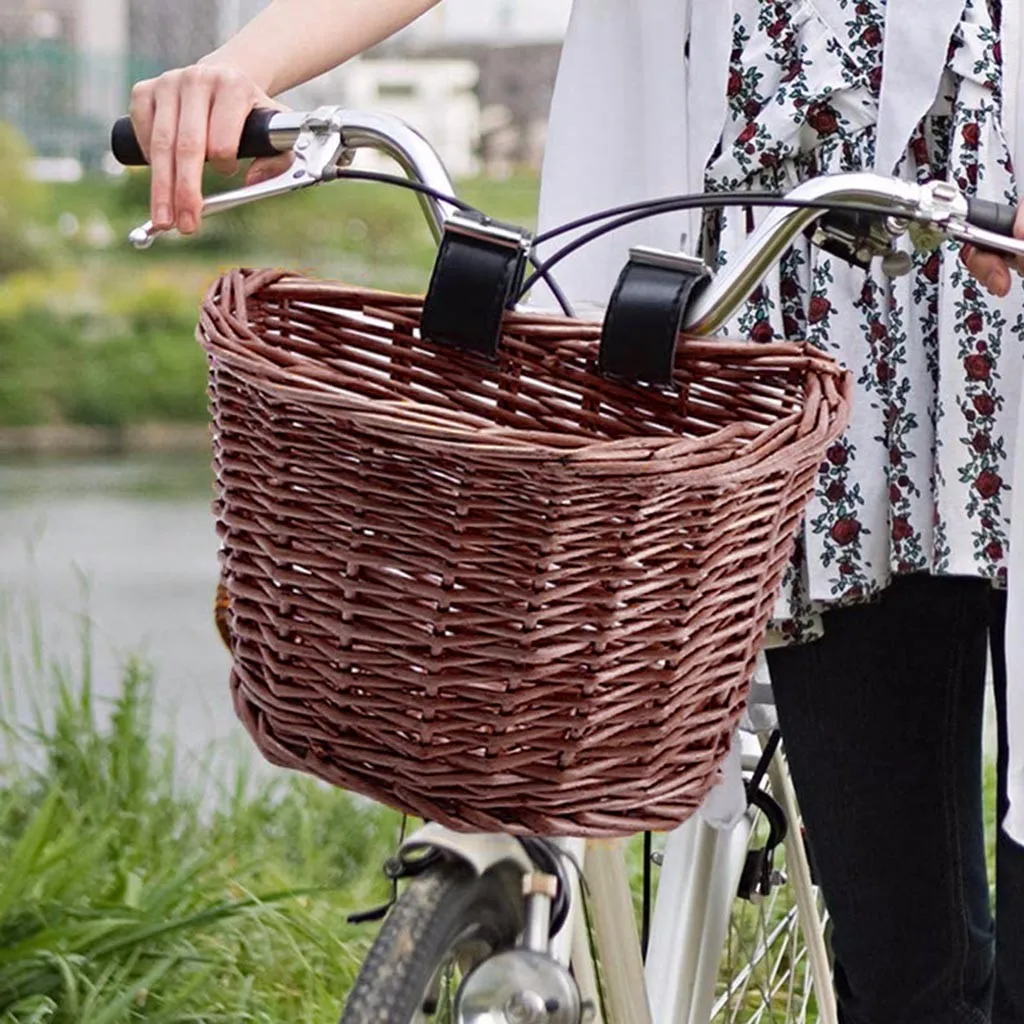 Mtb Fiets Mand Rieten Racefiets Met Lederen Riem Handgemaakte Natuurlijke Rotan корзина для хранения велосипедов