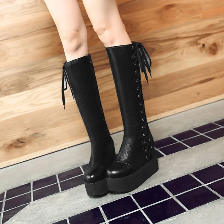 Женские ботфорты на молнии сбоку с плетеным перекрестным ремешком | Обувь