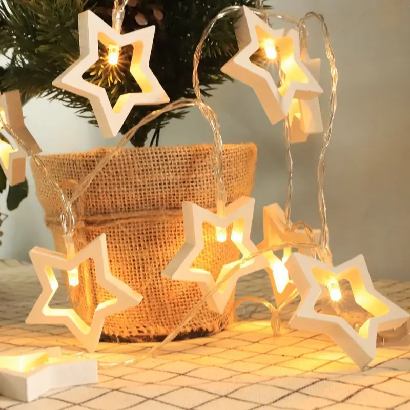 

Stars LED String Lights Wooden Strip Light for Indoor Bedroom Hollow Festoon Fairy Lamp Holiday Decoration Party Guirnalda Luces