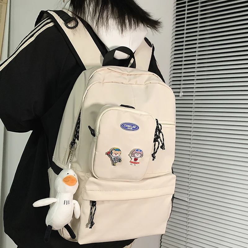 

Hot Schoolbag Original Niche Japanese Solid Color Backpack Female Light Versatile Middle School Student Travel 2in1 Backpack