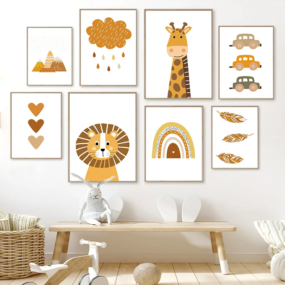 

Giraffe Lion Feather Rainbow Cloud Car Nursery Wall Art Canvas Painting Nordic Posters And Prints Wall Pictures Kids Room Decor