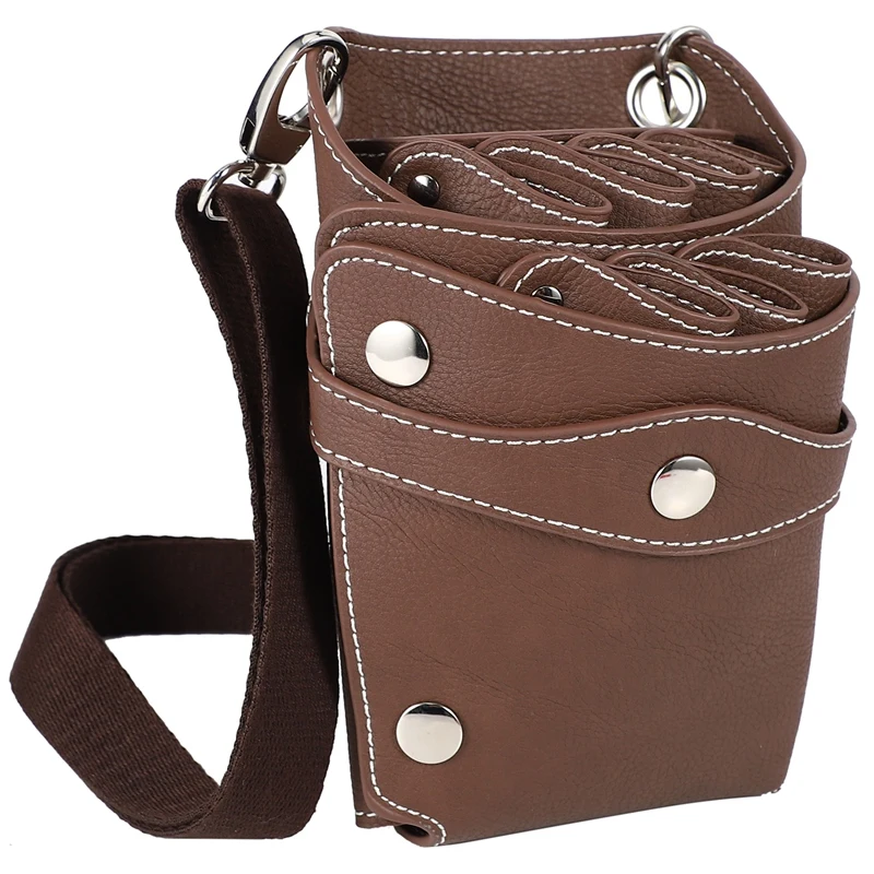 Brown Leather Hair Style Scissors Tools Clips Bag Hairdressing Pouch Case Scissor with Waist Shoulder Belt Accessory |