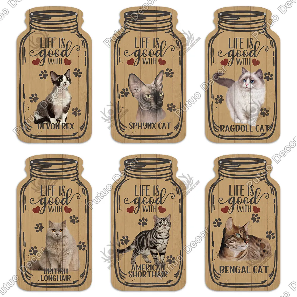 putuo decor cat sign mason jar shape wood hanging sign irregular plate for rustic home decoration cat nest house wall decoration free global shipping