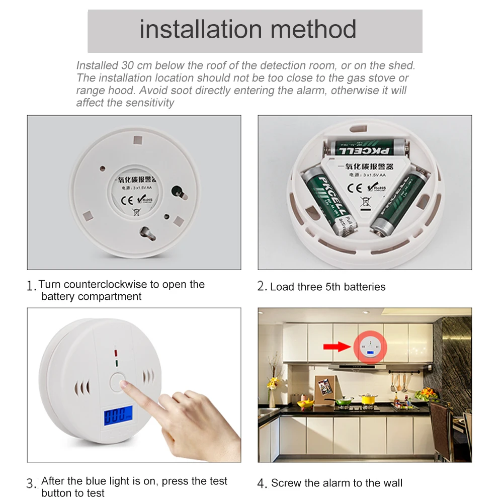 Carbon Monoxide Alarm Sensor Detector LCD Photoelectric CO Gas Home Security 85dB Warning Poisoning | Инструменты