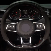 diy black carbon fiber suede comfortable wear resistant car steering wheel cover for volkswagen golf 7 gti golf r mk