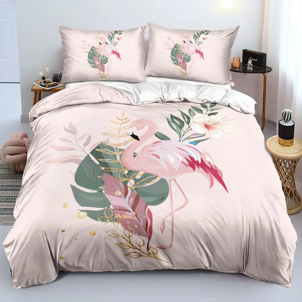 

Pink Flamingo Tropical Leaves Bedding Set Duvet/Quilt Cover Set Twin King Size 220x240cm Bed Linen Soft Bedroom Decoration