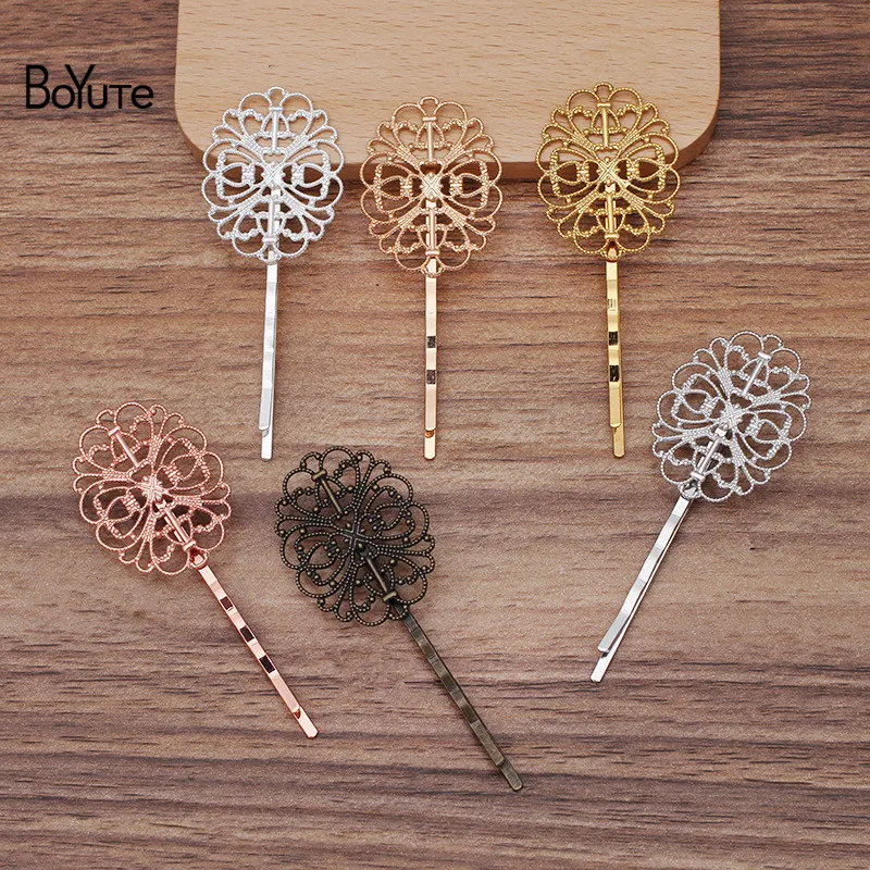 

BoYuTe (30 Pieces/Lot) 26*34MM Filigree Flower Hair Clip Factory Supply Diy Hairpin Handmade Materials