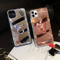 3d luxury crystal bling diamond jewelry mirror case for iphone 13 12 11 pro max x xr xs max 7 8 plus 6 6s se ring stand cover