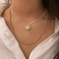 2021 woman necklace gold jeweler gothic pearl ball retro simple double layer ladies clavicle chain korean fashion collar joyero