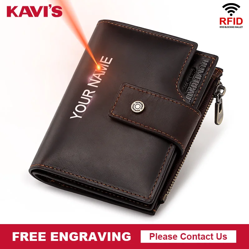 Мужской винтажный кошелек KAVIS из коровьей кожи маленький бумажник с монетницей и