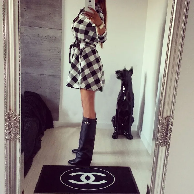 

Fashion Women New Dress 2017 EUROPE Style Spring Autumn dress women Clothing Shirt dress send belt AW7522