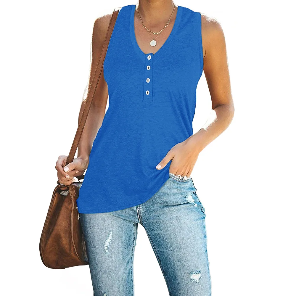 

Mandylandy Vest Summer Fashion V-neck Sleeveless Slim Vest Top Women's Casual Solid Color Buttons Vest