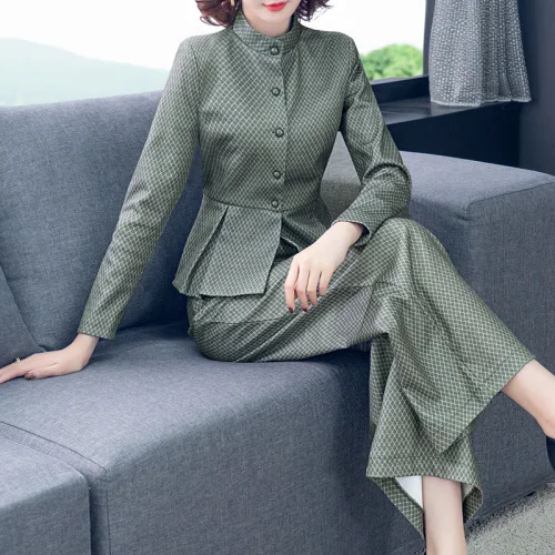 

plaid 2 Piece Office Set Women Ol Luxury 2 Piece Set Wide Leg Pants Office Lady Ensemble Femme Deux Pieces Conjunto Feminino