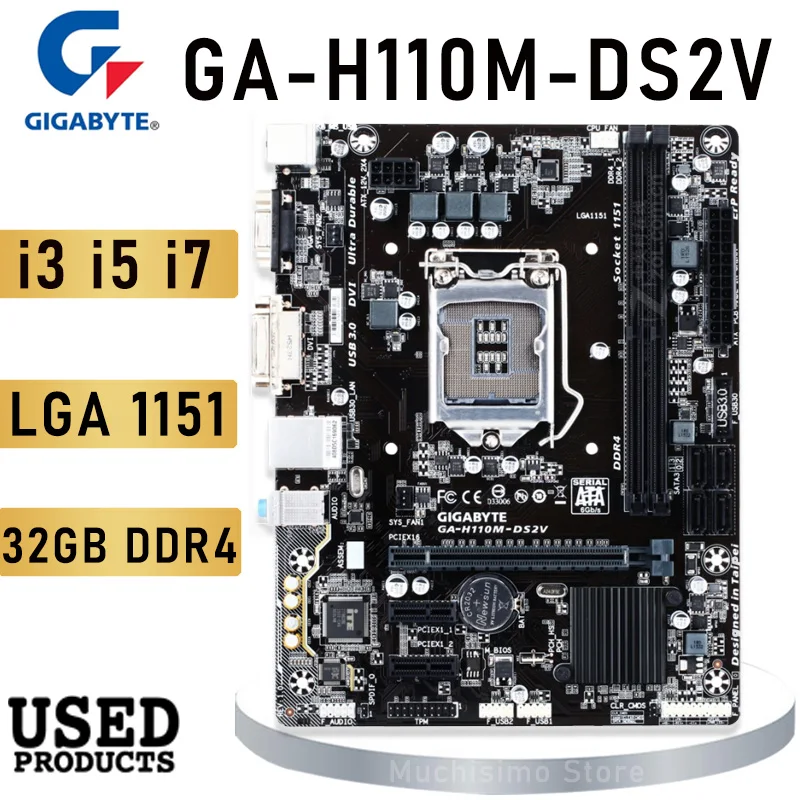 

LGA 1151 For Gigabyte H110M-DS2V Motherboard with Intel i3 6100 8GB DDR4 Motherboard 3.7GHz USB3.0 Intel H110 Placa-mãe