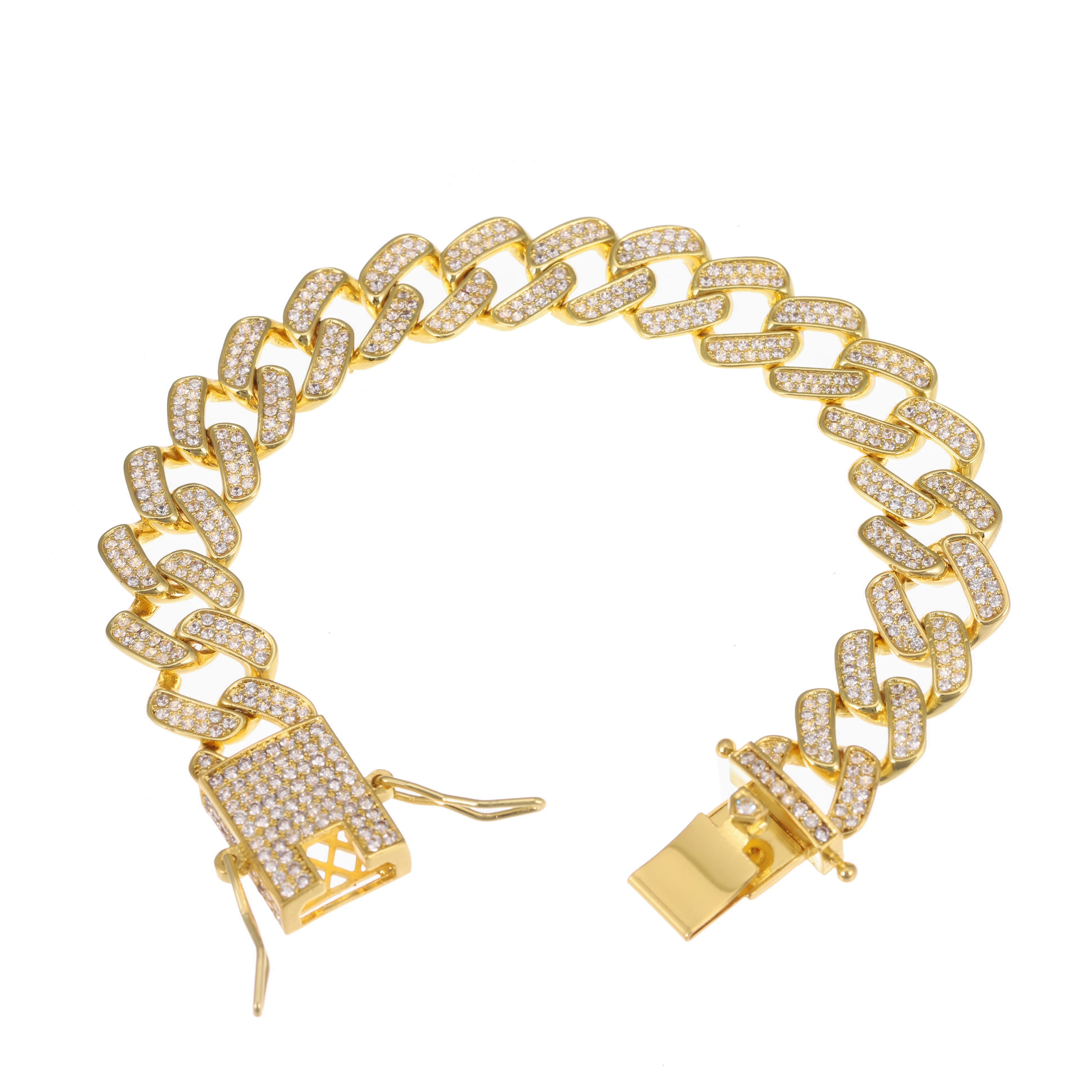

2021 NEW Hip Hop 13mm Iced Out Bling CZ Cuban Link Chain Bracelet For Men Women bracelet Prong Miami Link Charm Bracelet