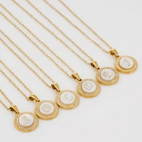 fashion gold women girls initial letter necklace stainless steel chain shell diamonds pendant name charm best jewelry gift
