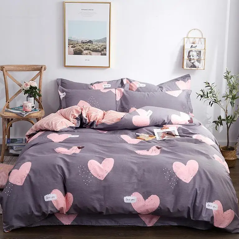 J 100% Pure Cotton Fashion Bedding Set luxury Pink love Family Sheet Duvet Cover Pillowcase Full King Single Queen bed set | Дом и сад