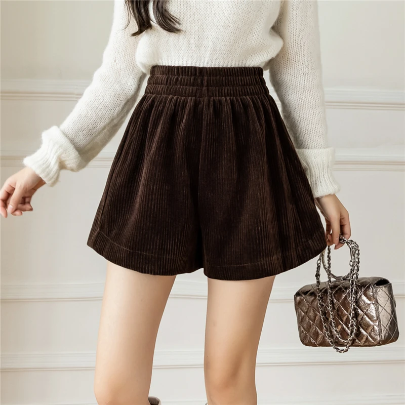 

Шорты женские с высокой талией, повседневные эластичные с широкими штанинами, модные сапоги, уличная одежда, свободные короткие штаны, Осень-зима