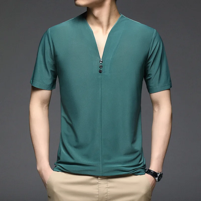 

Design Fashion Men Tshirts 2021 New Arrive Summer Short Sleeve Brand Style V-Neck Casual Slim Fit Male Top T-Shirts