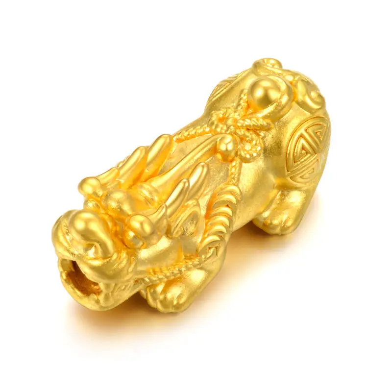 Чистое 24k желтое золото подвеска 3D удача благословит монету Pixiu бисера 1 2 5