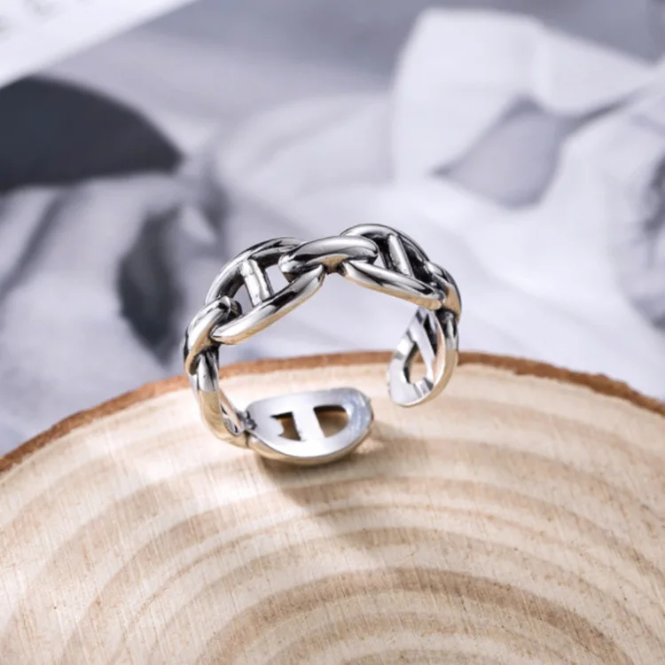 

Boho Vintage 925 Sterling Silver Irregular Chains Rings for Women Lover Finger Ring Valentines Day Gifts