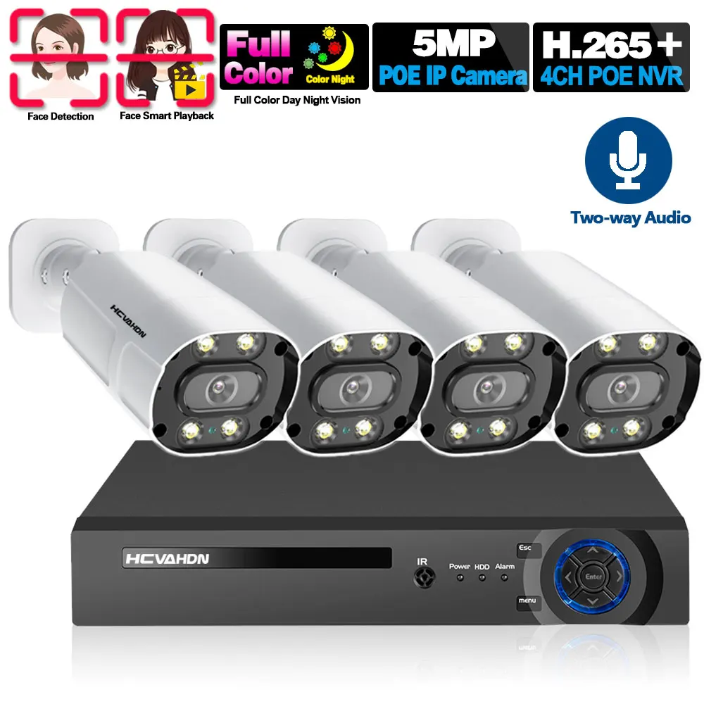 

Two-way Audio CCTV Camera Security System 4CH 5MP POE NVR Kit Outdoor Waterproof Night Vison Color Video Surveillance System Set