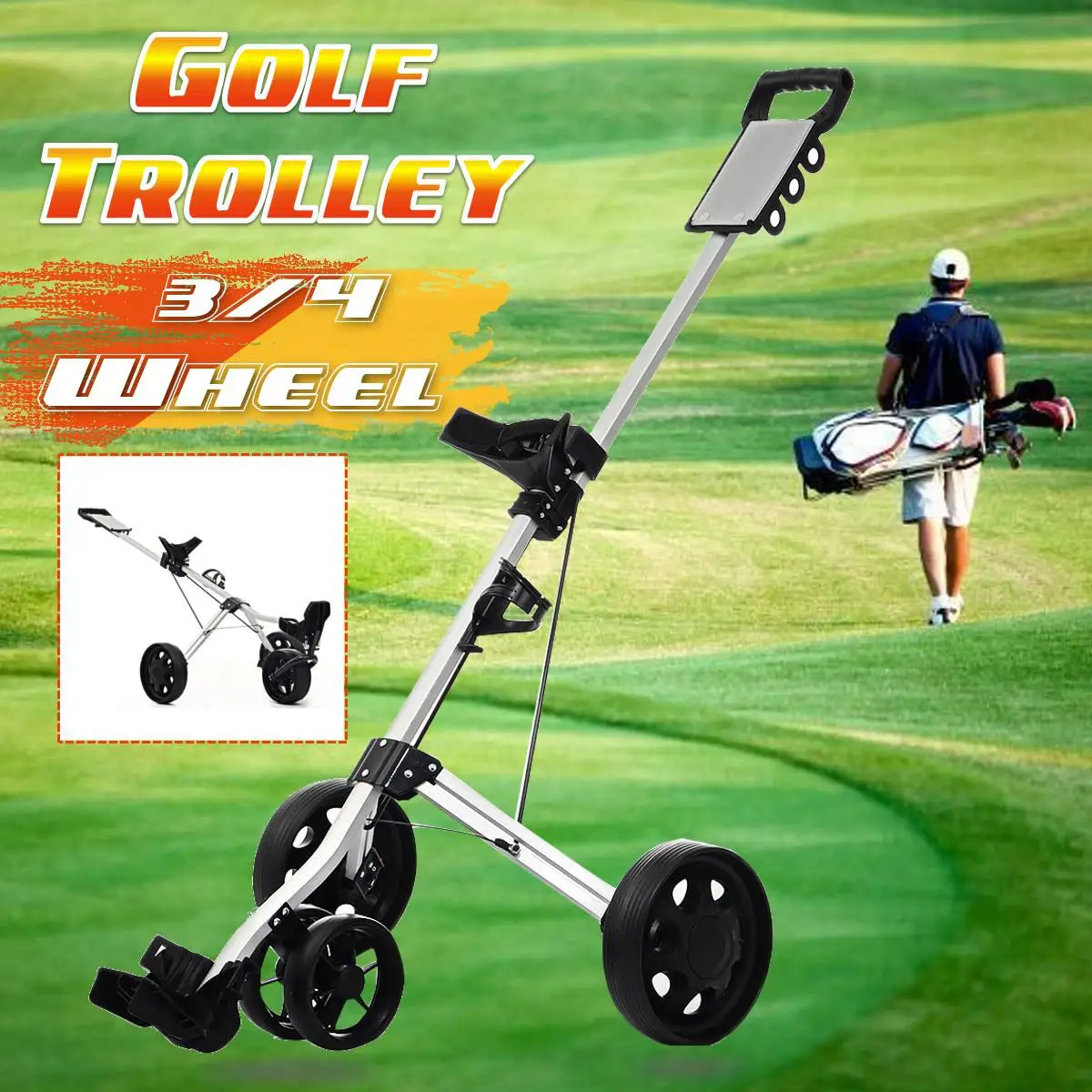 3/4Wheels Golf Trolley Professional Folding Golf Bag Trolley Outdoor Sport Multifunctional Supplies Foldable Push Pull Golf Cart
