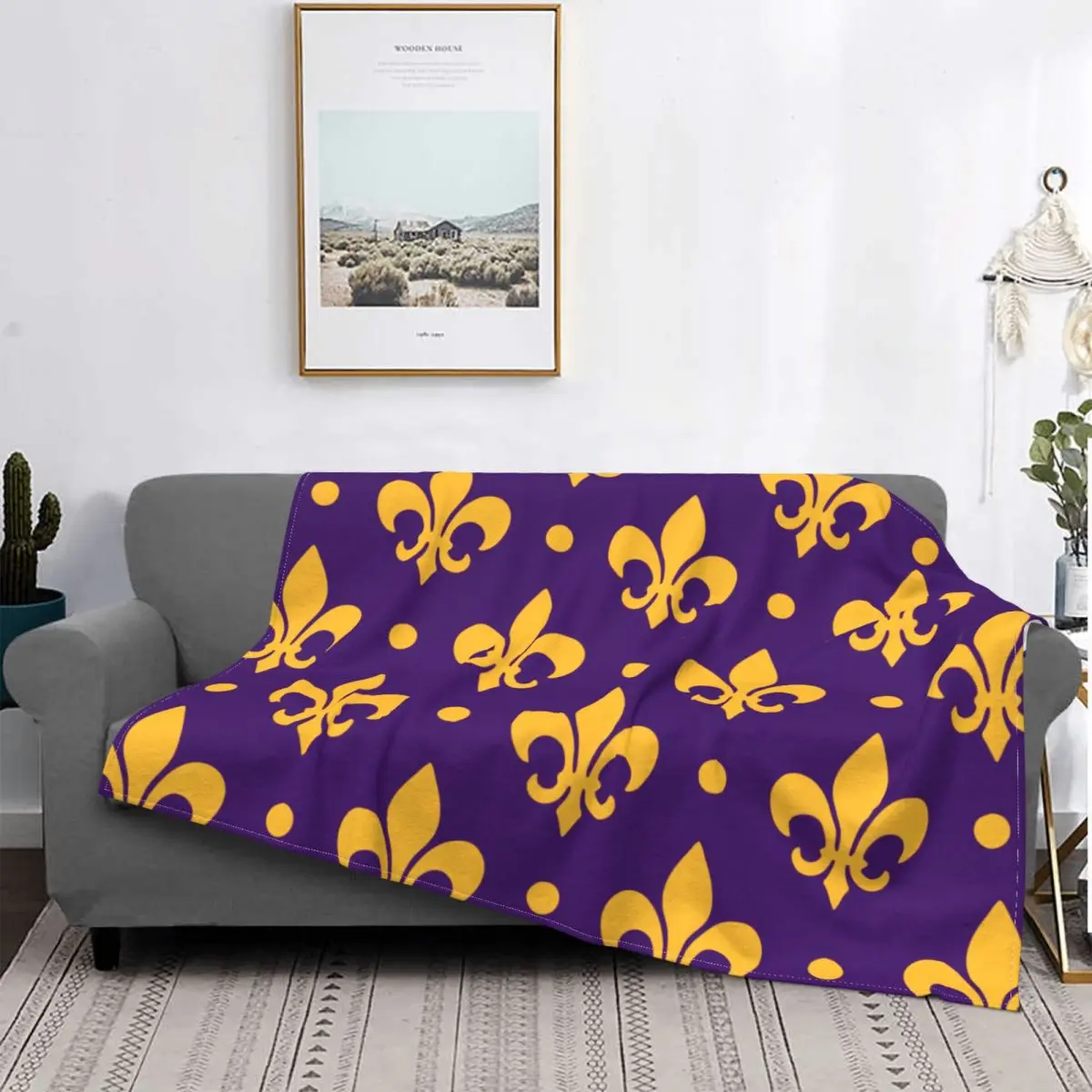 

Fleur De Lis LSU Louisiana State Fleece Throw Blanket Lily Flower Symbol Blankets for Bed Outdoor Super Warm Bedspread