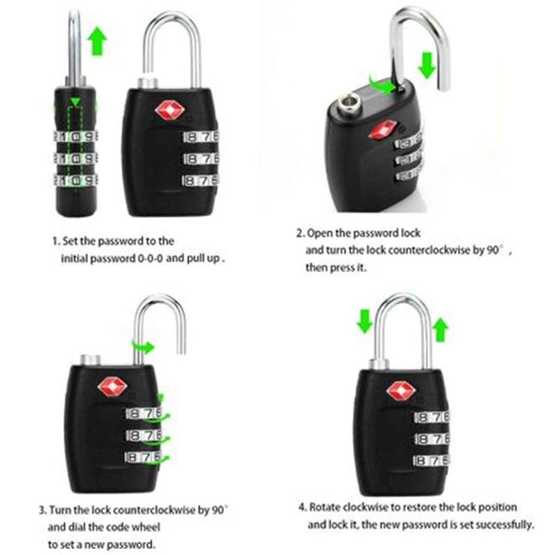 3-значный сбрасываемый кодовый мини-замок для багажа из АБС-пластика |