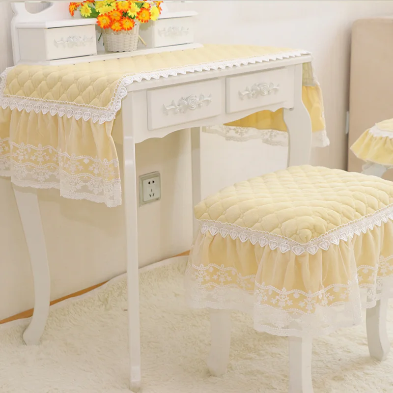 Suede cotton fabric princess yellow  lace Round  piano stool