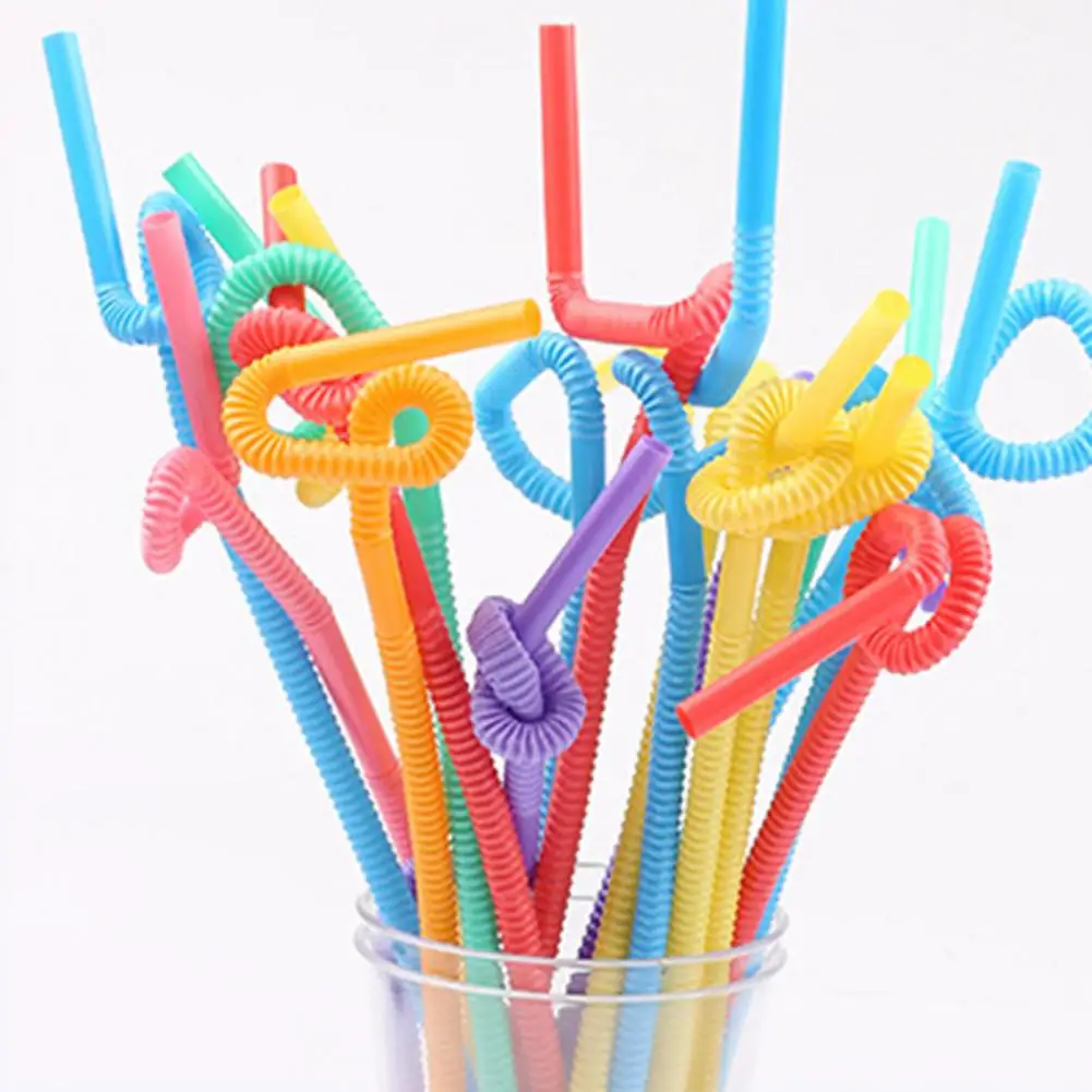 

100Pcs Drinking Straw Eco-friendly High Flexibility PP Assorted Colors Bendable Straw