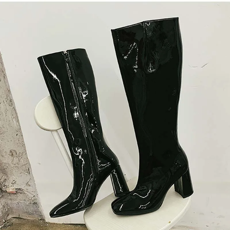 Pink Knee High Boots Women Pointed Toe High Heel Boots Woman Fashion Party Shoes