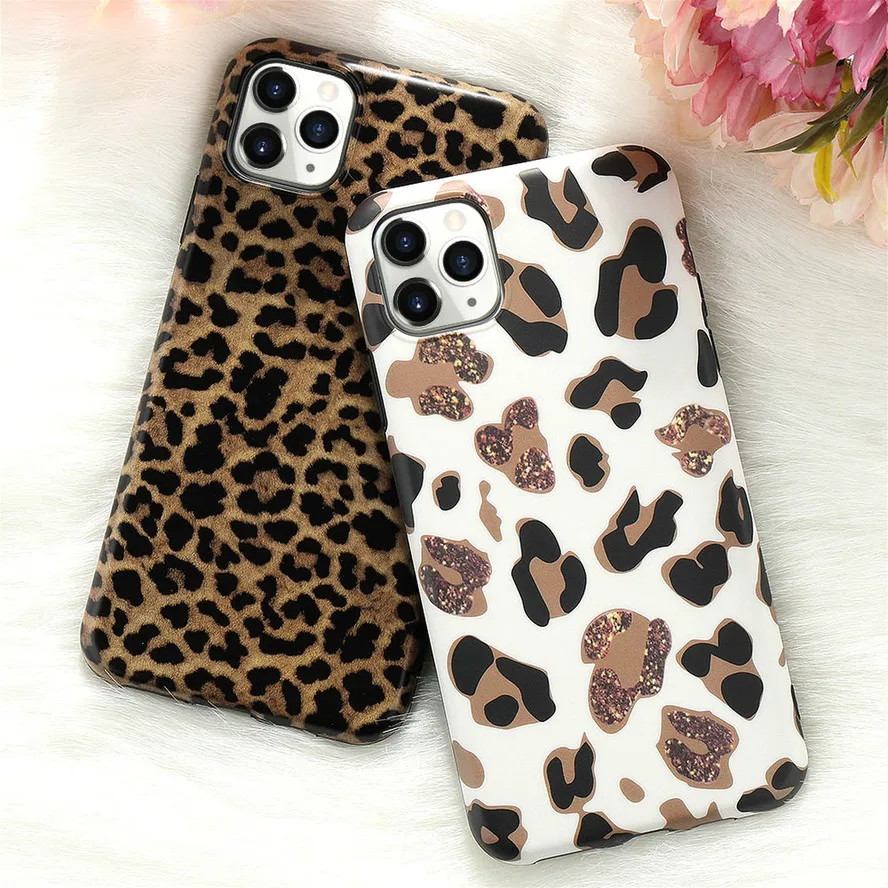 

Leopard Fake Glitter Case for IPhone 11 Pro Max X XR XS 7 8 Plus 6 6S SE2020 12 Mini Slim Rubber Soft Phone Cover Funda Coque