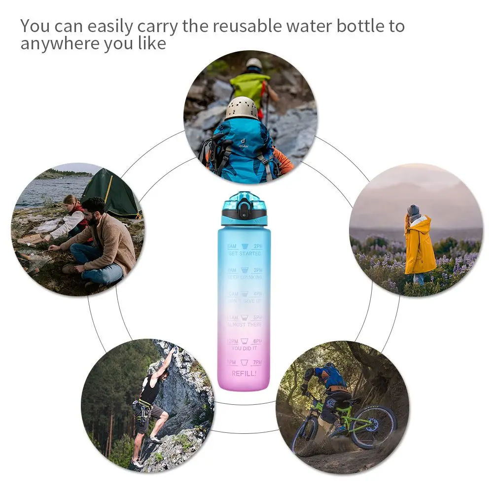 Герметичные многоразовые бутылки для воды с маркером времени 1000 мл | Спорт и