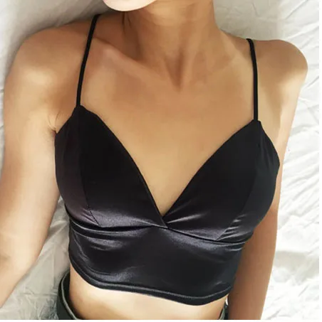 Летний сексуальный атласный красивый укороченный топ с запахом на спине женский