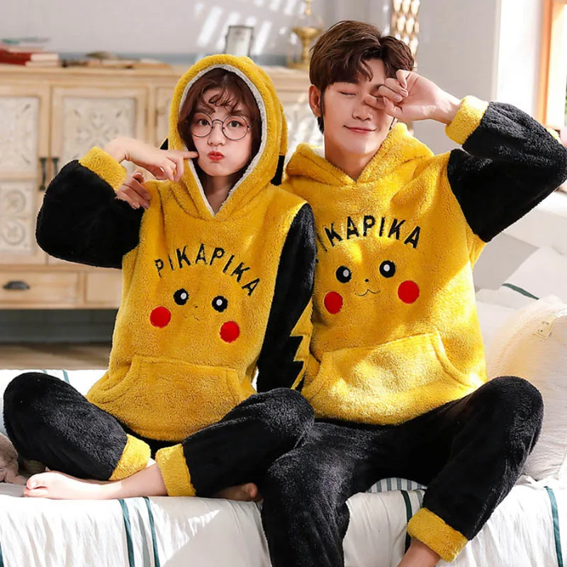 Pikachu3 Милый мультфильм унисекс для взрослых пара пижамы теплая зима женская пижама с капюшоном сгущает пижамы свободные пижамы с длинным рукавом Femme ну вечеринку домашняя одежда - Цвет: Pikachu3