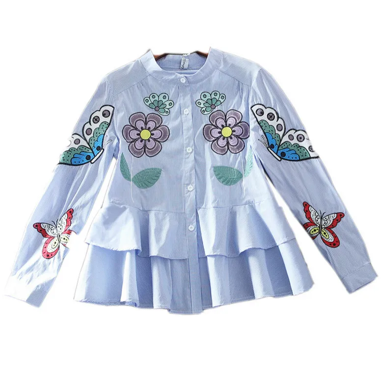 

XUXI 2020 Spring Korea New Women's Casual Wild Fashion Women's Shirt Top Sleeve Robe Embroidery Necklace Shirt FZ1089