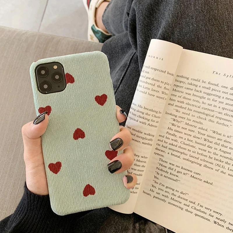Зеленый Чехол Ottwn для iPhone 11 с сердечком, вельветовый чехол для телефона, для iPhone XS 11 Pro Max XR X 8 7 6 6s Plus, хлопковая ткань, мягкий чехол из искусственной кожи - Цвет: Зеленый