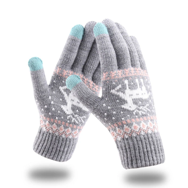 Women NEW Christmas Elk Deer Gloves Knitted Thicken Winter Warm Touch Screen Gloves Full Finger Mittens Red Pink Black Gloves