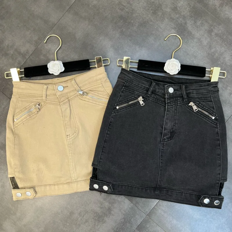 

Весна 2022, Новое поступление, карманы на молнии PREPOMP, ажурная короткая обтягивающая Джинсовая Мини-Юбка Для Женщин GD620