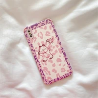 retro leopard doodle line bear kawaii japanese phone case for iphone 12 11 pro max xr xs max 7 8 plus 7plus case cute soft cover