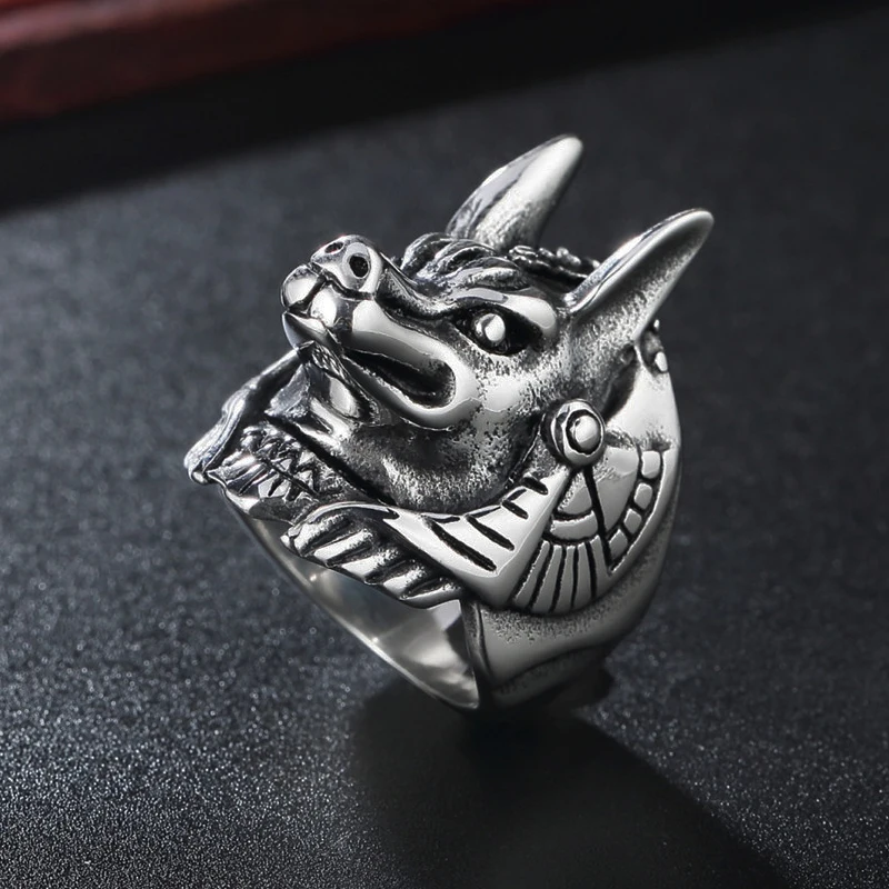Мужское кольцо с головой волка Винтажное изображением бога смерти Анубиса из
