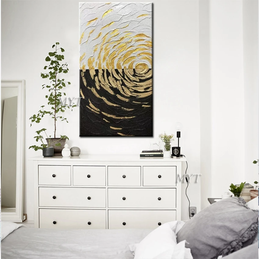 Черная белая и Золотая картина маслом 100% картины ручной работы настенное
