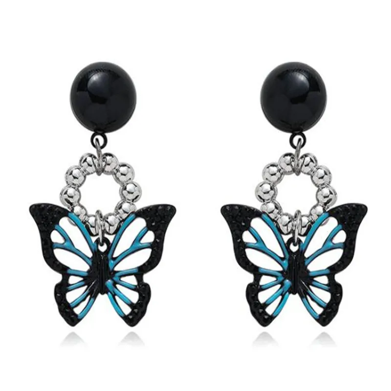Фото Новые синие Черные серьги-капли в форме бабочки креативные дизайнерские