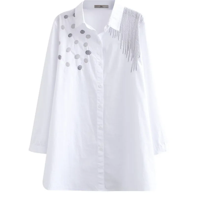 Women's Casual Blouse Of the New Autumn Plus Size In The Long Polka Dot Line Embroidered Shirt 2020