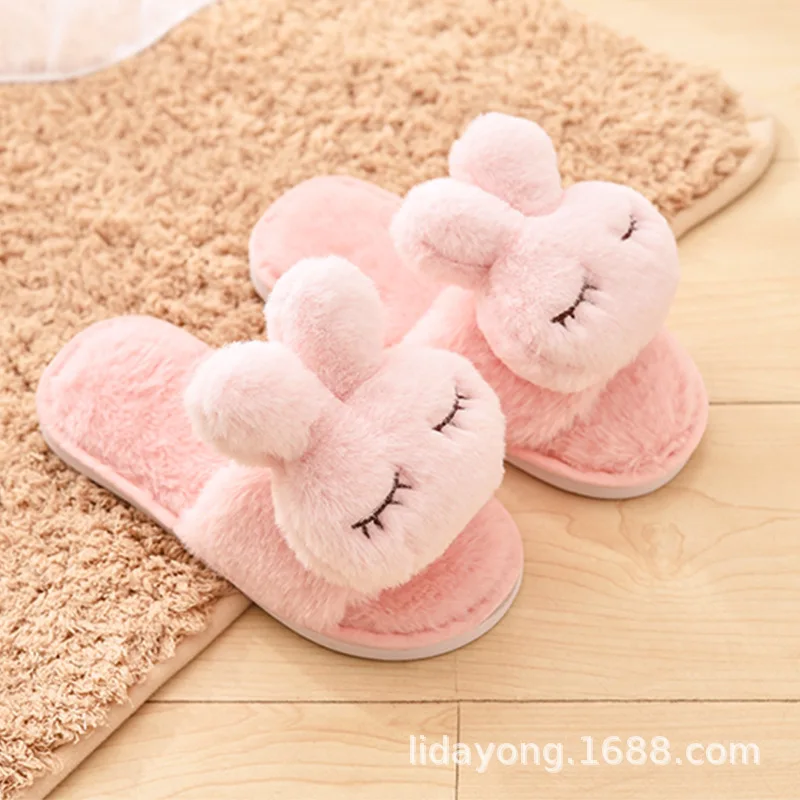 Детские плюшевые тапочки для зимы От 1 до 3 лет Милые хлопковые с кроликом из