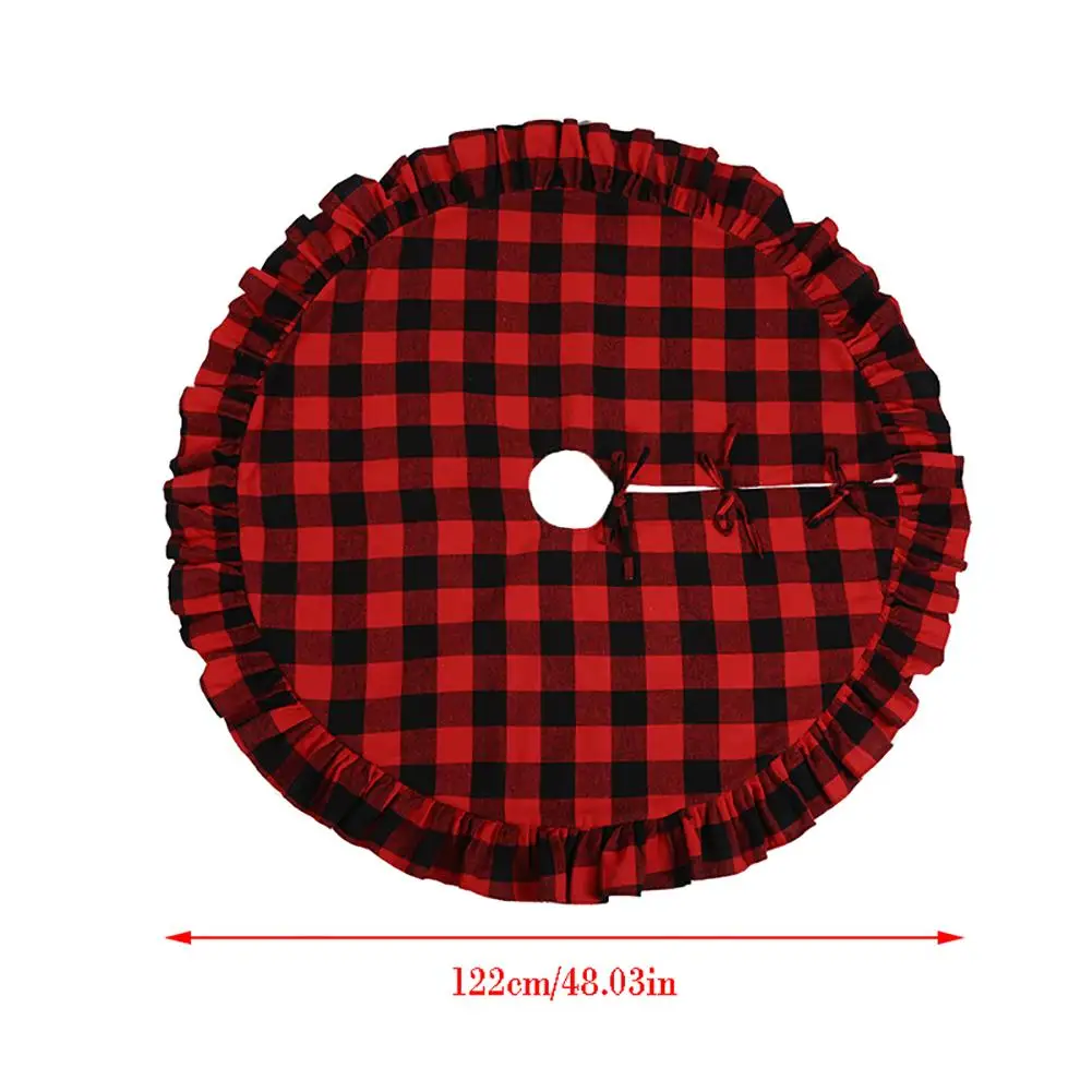 Christmas Tree Skirt Vintage Plaid Pattern Ruffle Edge Xmas Foot Cover Carpet New Year Decoration Holiday |