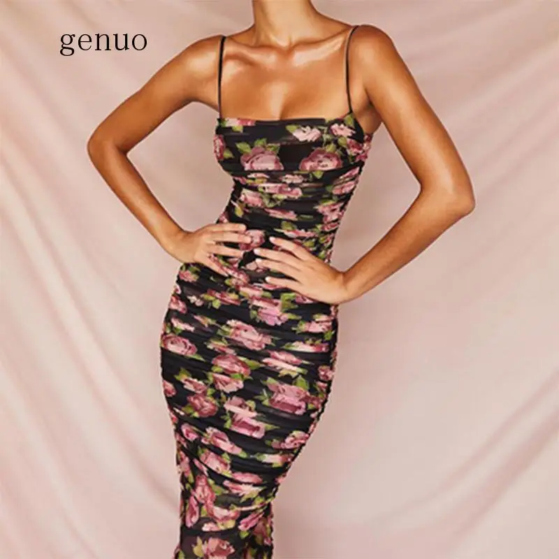 Vintage Floral Print Black Party Dress Off Shoulder Sexy Backless Ruched Split Maxi Women Bodycon Vestidos Robe Femme | Женская одежда