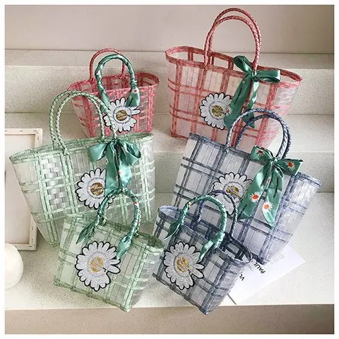 

Handbags Summer Transparent Woven Bag Female Straw Bag Portable Vegetable Beach Basket Bags Tote Bags for Women Bag Casual Tote