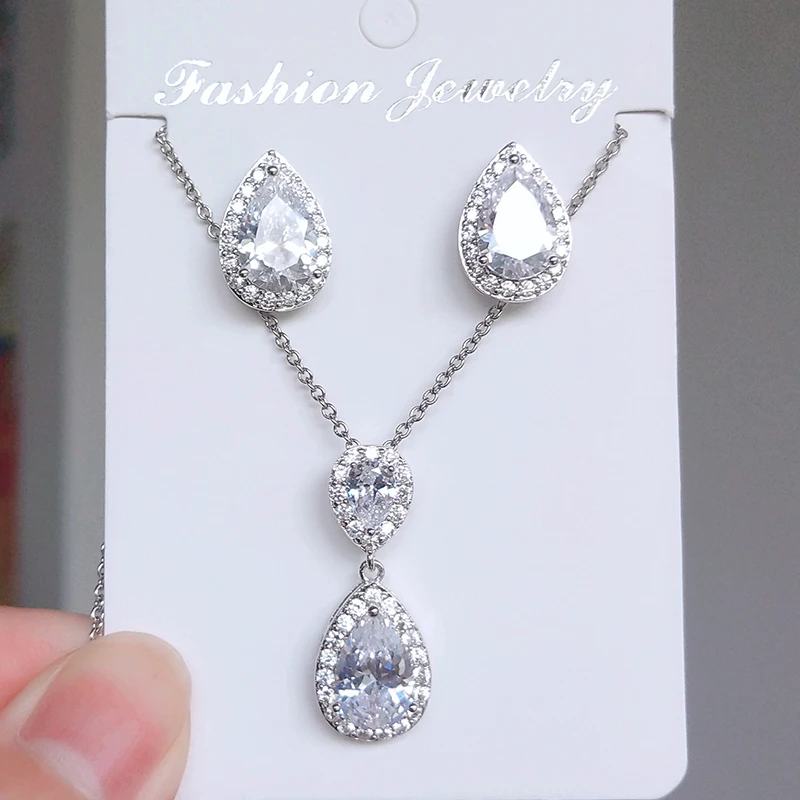 White set 6 ZAKOL нигерийские Ювелирные наборы в виде белых капель воды модные каплевидные кубические циркония ювелирные изделия для женщин подружек невесты Помолвочные FSSP267 - Окраска металла: White set 6